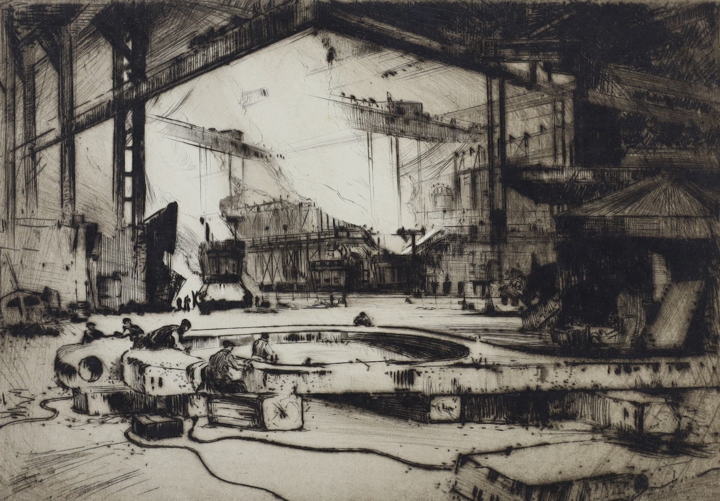 Frank Henry Mason (1876-1965), Impressions of the Works of William Beardmore and Company Ltd, Glasgow, folio of six etchings, all signed in pencil, 25 x 18cm, folio overall 46 x 37cm